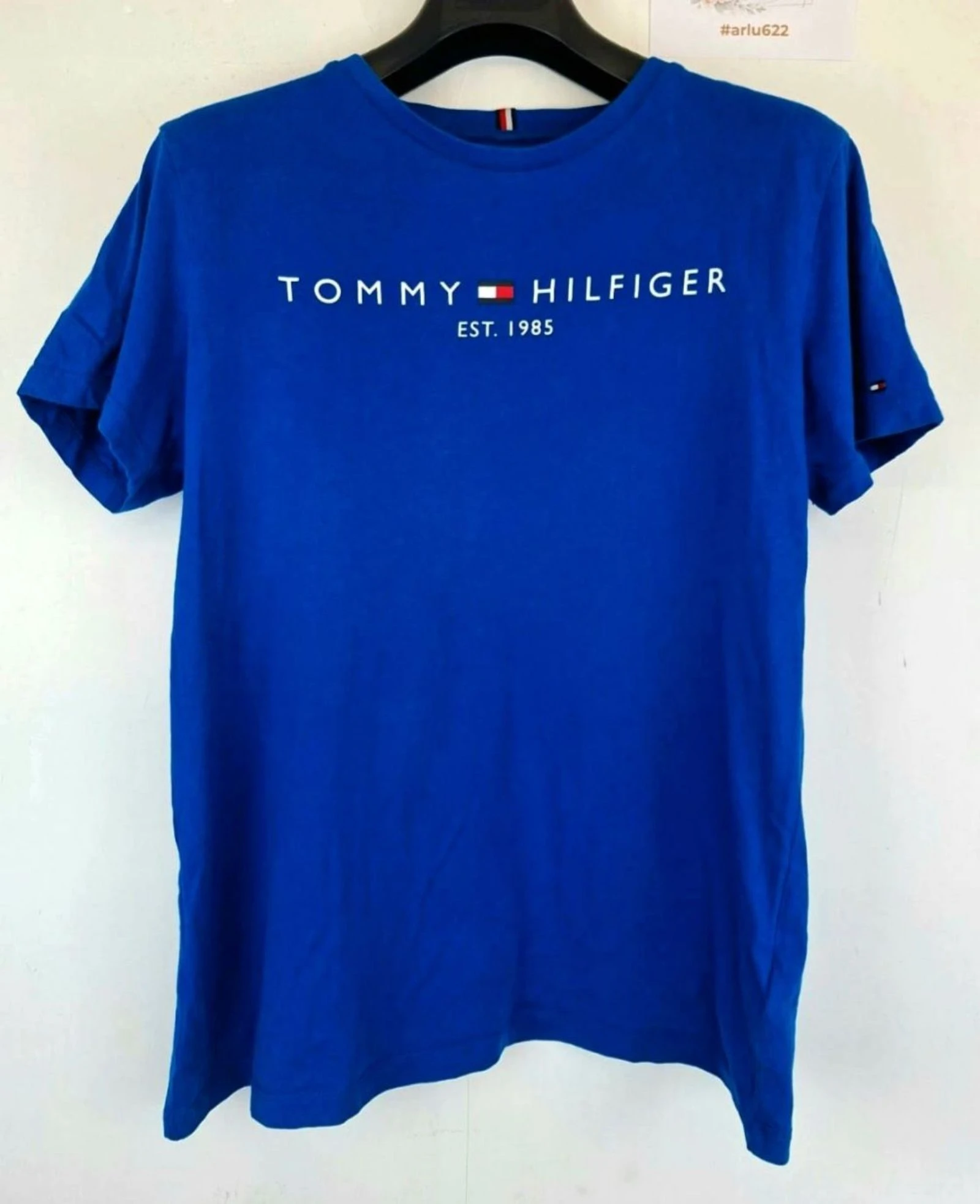 TOMMY HILFIGER Camiseta Azul Clásica Retro Estilo Y2K de los Años 2000